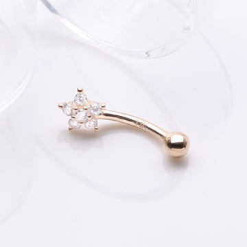 Detail View 1 of 14 Karat Gold Prong Set Brilliant Flower Gem Sparkle Curved Barbell-Clear Gem